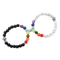 Magnetische Chakra-Heilarmbänder Set mit Hamsa-Hand und bunten Natursteinperlen - Schwarz Weiß 7 Chakra Stein Kugelmagnet (Stil-01)