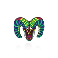 Colorful ram head enamel brooch with vibrant wave patterns and eye detail on white background - Purple Striped Ram Head (CC2310)