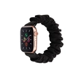 Elastic black scrunchie fabric watch strap with connectors for Apple Watch - 38/40/41mm S Size Silver Metal Connector / Black