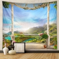 Europäische Terrasse Landschaft Wandteppich an weißer Wand für Innenraum Dekoration - GT109899-Terrassenlandschaft