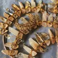 Handmade golden crescent moon crown headband with raw amber crystal clusters - Gold Headband/Large Gold Moon/Citrine Crystal