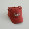 Detailed embroidery of Sunset Sunrise text on kids baseball cap with cute 3D bear ears - 50-52cm (2-5 Years) / Brick Red