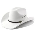 Detail of white felt cowboy hat featuring braided leather band and engraved metal buckle - M (56-58cm) / White
