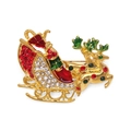 Golden Christmas reindeer sleigh brooch with festive red and green crystals for women - Sleigh Reindeer