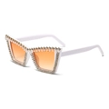 Chic oversized sunglasses with white frames, orange lenses, pearls, and rhinestones - Porcelain White Frame/Gradient Orange Lens