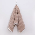 Thick light brown waffle weave hanging hand towel with white border and absorbent texture - 35x75cm Towel / Brown