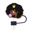 Copri cannuccia Cartoon Black Girl con bolla rosa e corona per cannucce da 10 mm - Ragazza Con Corona Che Fa Bolle