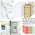 A6 white marble PU leather budget binder set with zipper envelopes and color stickers - A6 Set / White Marble Pattern