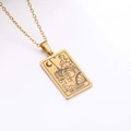 Golden Chariot Tarot card rectangle pendant necklace with minimalist O-chain for women - The Chariot
