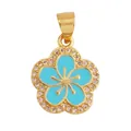 Golden flower pendant with sky blue enamel and sparkling white zircon accents - Gold Rhinestone Inlaid Blue Enamel Flower