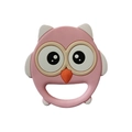 Pink owl silicone baby teether with easy-grip ring handle for soothing newborns - Owl / Pink