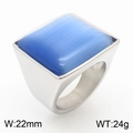 Silver stainless steel ring featuring a large blue rectangular stone and brushed texture - Silver Blue Gemstone Style (KR1088031-K)