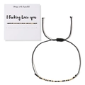 Pulsera ajustable de código Morse en cuerda negra con cuentas doradas y tarjeta - Declaración de Amor Código Morse Negro Oro