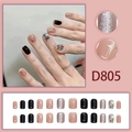 Short square press-on nails with black shine, silver star patterns and rhinestones D805 - D805 Star Sparkle Black Rhinestone Style (D805 Glue Style)