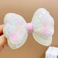 Glitzernde weiße Laser-Pailletten Haarschleife mit rosa Glitzermitte für Mädchen - Weiß