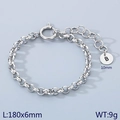 Polished stainless steel chain bracelet with a 10mm round letter B charm in silver - Silver - Letter B (KB186391-Z)