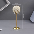 Golden metal earring display stand with white leaf earrings and size dimensions - Circular Beige Earring Stand