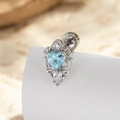 Pendiente de plata para cartílago con gema corazón azul claro y piedra en forma de gota - Circonita Azul Claro - Pieza Individual (A1101-3)