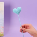 Handmade light blue crochet heart on a stem for floral arrangements and bouquets - Heart Blue