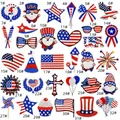 Detailed grid view showing 32 assorted July 4th patriotic embroidered patches in red and blue - Assorted Styles (Badge Patch Collection)