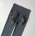 High waist dark grey seamless yoga pants with scrunch butt lifting design for fitness - Gray Blue