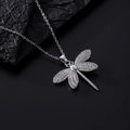 Silver dragonfly necklace with sparkling cubic zirconia wings in a minimalist style - Style S-Silver Pave Polishing Process