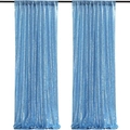 Solid blue sequin curtains with rod pocket design for wedding and event table decor - Sky Blue