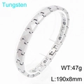 Pulsera magnética de tungsteno plateado para hombre con iones de terapia 47g 190mm - Color Acero