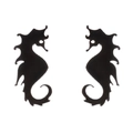 Minimalist black stainless steel seahorse stud earrings set on a white background - Black
