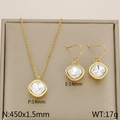 Gold plated titanium steel jewelry set featuring square zircon necklace and earrings - White (KS110343-GC)