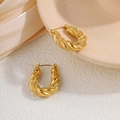 Elegant 18k gold plated twisted hoop earrings with a vintage metallic texture for women - Gold Entwined