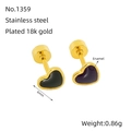 6mm heart earrings in 18k gold plated stainless steel with black and purple enamel - Black