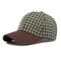 Brown and green houndstooth baseball cap with retro six-panel design and curved brim - Adjustable / Green