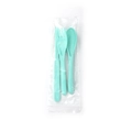 Eco-friendly wheat straw cutlery set with fork knife and spoon in light green finish - Nordic Green / PE Bag
