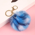 Faux rabbit fur ball keychain with gradient blue mixed colors and golden metal lobster clasp - Color 389 New Sky Blue / Light Gold 4-Link Lobster Clasp
