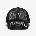 Gorra de béisbol negra estilo grafiti con parches desgastados y letras blancas hombre - Ajustable / Negro