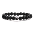 Black lava stone beads bracelet with a heart-shaped yin-yang charm on a white background - Heart Tai Chi Lava Stone