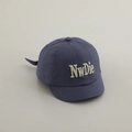 Detail of navy blue baby baseball cap featuring premium 3D letter embroidery and cotton texture - 48-50cm / Blue