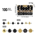 100-piece Christmas ball set in black and gold finish with 3cm, 4cm, and 6cm sizes - Black and Gold