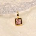 Princess cut pink birthstone pendant with 18K gold-plated setting on a square base - October/Pink