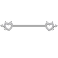 Close-up of industrial barbell with devil heart ends and white zircon stones - Silver Bar Devil Heart