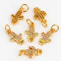 Gold plated cactus charms with sparkling white zircon stones for DIY jewelry making - Cactus Model B / Gold (White Zirconia)