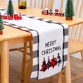 Linen Christmas table runner with Merry Christmas text and festive plaid tree patterns - Plaid Border Christmas Tree White Style (02) / 180*33cm / White