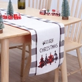 Chemin de table de Noël en lin avec texte Merry Christmas et motifs de sapins à carreaux - Style Sapin de Noël Bordure Plaid Blanc (02)