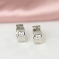Silver heart zircon hoop earrings with polished rectangular band in a gift setting - Steel