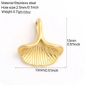 Golden fan-shaped stainless steel pendant 13x13mm with large hanging ring for DIY necklaces - Gold Tone Ginkgo Leaf (G5)