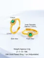 Adjustable 24K gold-plated ring with square emerald stone and twisted texture band - Green Zirconia / 18K Gold