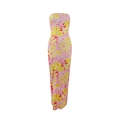 Détail d'une robe longue bustier fleurie avec tissu rose et motifs de fleurs jaunes - S / Arc-en-ciel