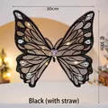 Luminous black embroidered butterfly decor with crystals and LED lights, 30x30cm size - Black Heart (LED - Straw Style)