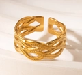 Minimalist titanium steel ring with gold braided texture and adjustable open band design - Gold 38
